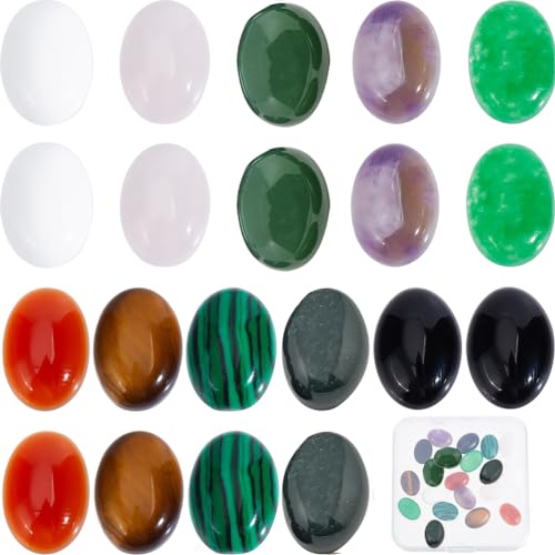 SUNNYCLUE 1 Box 22 Stück Stein Cabochons Mit Flacher Rückseite Natürliche Edelstein Cabochons Ovaler Cabochon 14x10 mm Flache Rückseite Ohne Loch Tigerauge Amethyst Rosenquarz Flache Rückseite Steine von SUNNYCLUE