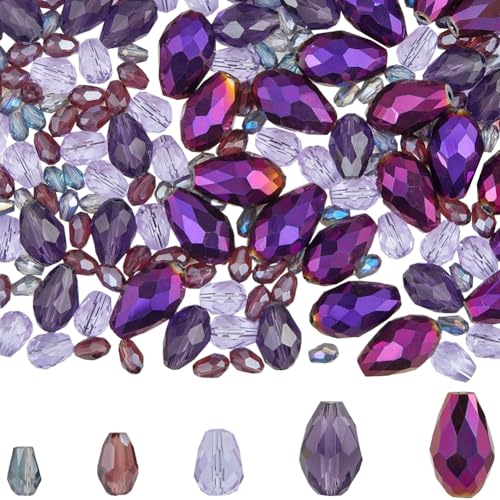 SUNNYCLUE 1 Box 280 Stück 5 Stile Facettierte Kristallperlen Violette Glasperlen In Tropfenform Lose Edelstein Abstandshalterperlen Mit Vertikalem Loch Für Die Herstellung von Armbändern Schmuck DIY H von SUNNYCLUE