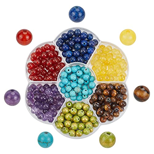 SUNNYCLUE 1 Box 280 Stück 7 Chakra Perlen Natürlicher Edelstein Geniune Stein Bunte Runde Kristallheilungsenergie Lose Perlen Jade Achat Für Die Schmuckherstellung DIY Armbänder Bastelbedarf 6 mm von SUNNYCLUE