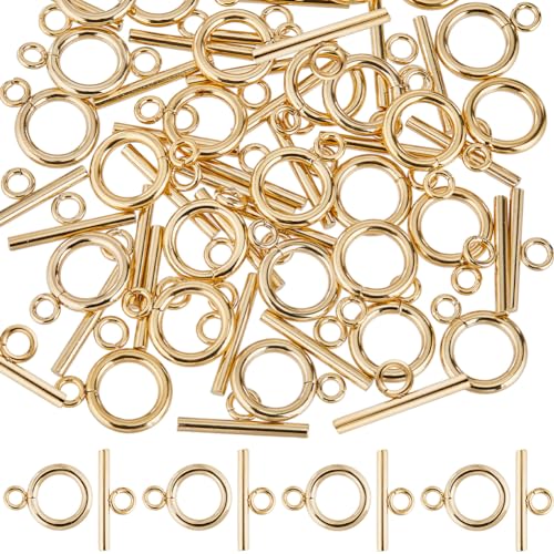 SUNNYCLUE 1 Box 30 Sets Echt 18K Vergoldete Verschlüsse Knebelverschlüsse Großpackung T Stange Und O Ring Glieder OT Ende Edelstahl Knebelverschluss Zur Schmuckherstellung Verschlüsse Verbindungsstück von SUNNYCLUE