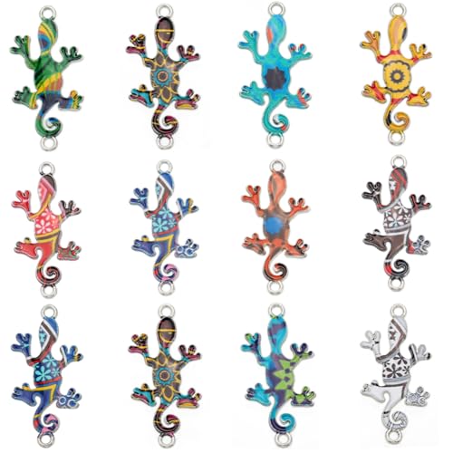 SUNNYCLUE 1 Box 30 Stück 12 Farben Gecko Anhänger Emaille Verbindungsstücke Mini Anhänger Aus Metalllegierung Bunte Amphibien Tier Verbindungsstücke Mit Doppelloch Für Die Schmuckherstellung Charms Fü von SUNNYCLUE