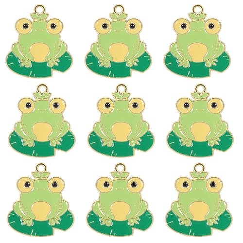 SUNNYCLUE 1 Box 30 Stück Frosch Charms Frosch Charm Groß Grüne Emaille Kawaii Niedliches Cartoon Blatt Sommer Glückstier Legierung Metall Charms Für Die Schmuckherstellung Charms Ohrringe Halsketten von SUNNYCLUE