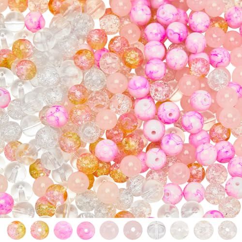 SUNNYCLUE 1 Box 300 Stück 5 Farben 8mm Rosa Glasperlen Runde Kristallperlen Großpackung Verschiedene Transparente Bemalte Aurora Edelsteine Mini Kugel Lose Abstandsperlen Für Die Schmuckherstellung A von SUNNYCLUE