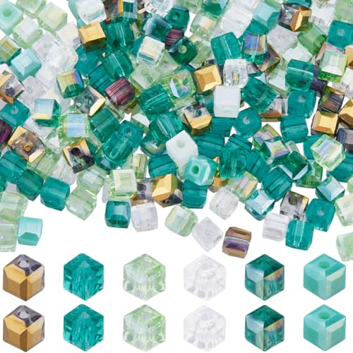 SUNNYCLUE 1 Box 300 Stück 6 Farben Quadratische Glasperlen Kristallwürfelperlen Großpackung 4mm Grün Transparent ab Farbig Plattiert Facettiert Lose Abstandslochperle Für Die Schmuckherstellung Armbä von SUNNYCLUE