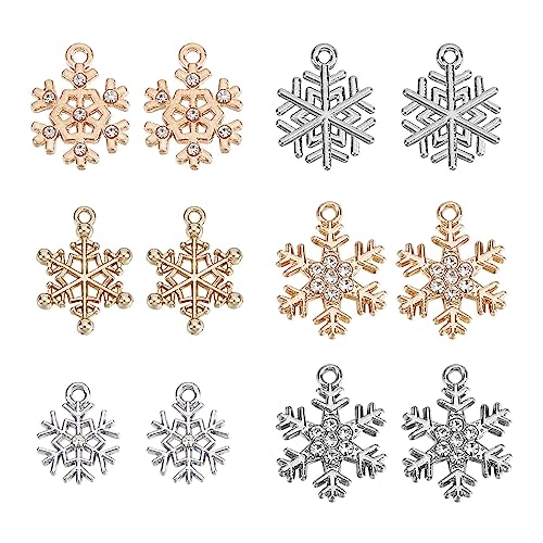 SUNNYCLUE 1 Box 36 Stück 6 Stile Schnee Charms Weihnachts Charm Schneeflocken Charms Weihnachts Charm Winter Strass Charm Für Schmuckherstellung Charms DIY Armband Halskette Ohrringe Weihnachtsfeier G von SUNNYCLUE