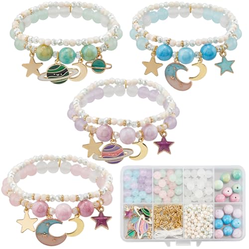 SUNNYCLUE 1 Box 4 Sets Mond Armbänder Bastelsets Multi Armband Set Böhmische Mehrschichtige Armbänder Sterne Planeten Halbmond Charms Glasperlen Für Schmuckherstellungssets Für Erwachsene DIY Bastelbe von SUNNYCLUE