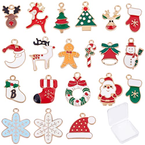 SUNNYCLUE 1 Box 40 Stück 20 Stil Weihnachts-Emaille-Charms Rentier-Charms Weihnachtsmann-Charm-Anhänger Schneeflocken-Charms Für Die Schmuckherstellung Weihnachten Sockenmütze Lebkuchenmann-Charms Bul von SUNNYCLUE