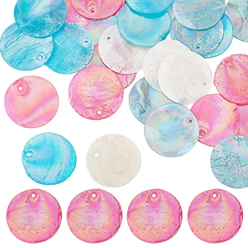 SUNNYCLUE 1 Box 40 Stück Muschel Charms Muschel Charm Capsiz Muscheln Scheiben ab Farbe Charms 25 mm Flach Rund Blau Rosa Muschel Sommer Ozean Charms Für Die Schmuckherstellung Charm DIY Windspiel von SUNNYCLUE