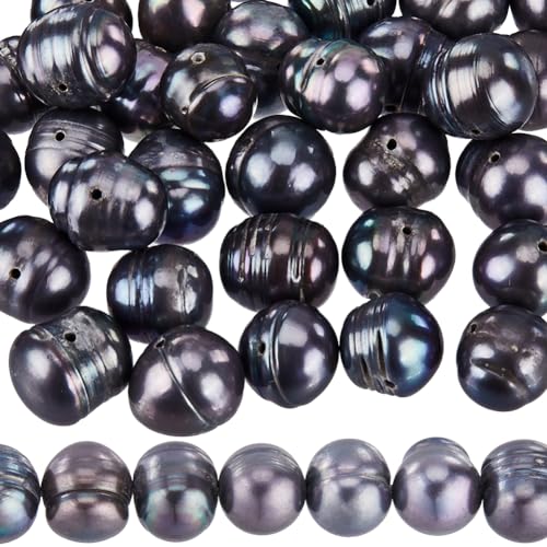 SUNNYCLUE 1 Box 43~48 Stück 7.5~10 mm Süßwasserperlen Schwarze Perlen Natürliche Zuchtperlen Barock Rund Unregelmäßig Obsidian Echte Perlen Zur Schmuckherstellung Perlenzubehör DIY Halskette von SUNNYCLUE