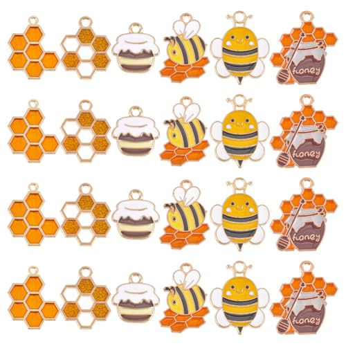 SUNNYCLUE 1 Box 48 Stück 6 Stile Goldene Wabenanhänger Bienenanhänger Hohle Legierung Emaille Tier Gelbe Bienen Insektenanhänger Charm Für Die Schmuckherstellung Charms Halsketten Armbänder Schlüssela von SUNNYCLUE