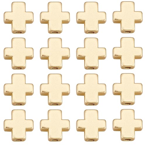 SUNNYCLUE 1 Box 50 Stück Kreuzperlen Echte 18K Vergoldete Kreuze Bulk Mini Kleine Goldene Kreuzperle Winzige Kreuzperlen Charm Ostern Kruzifix Lose Abstandsperlen Für Die Schmuckherstellung Perlenset von SUNNYCLUE