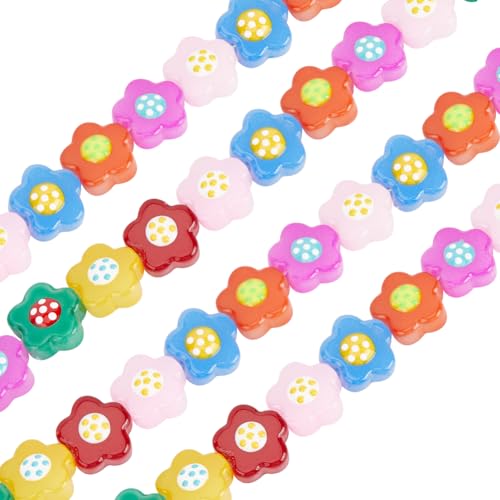 SUNNYCLUE 1 Box 50 Stück Millefiori Glasperlen Blumenperlen In Großen Mengen Süße Flache Zufällige Farben Blumen Blütenblätter Pflanzen Frühlings Abstandshalterperle Für Die Schmuckherstellung DIY Han von SUNNYCLUE