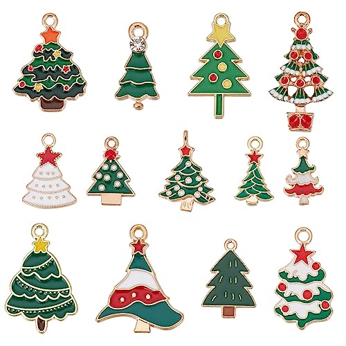 SUNNYCLUE 1 Box 52 Stück Weihnachtsbaum Charms Grüne Emaille Charms Winter Weihnachtsbäume Strass Charms Schnee Verschiedene Niedliche Weihnachts Charms Für Die Schmuckherstellung Charm DIY Halsketten von SUNNYCLUE