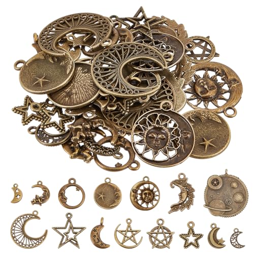 SUNNYCLUE 1 Box 58 Stück 15 Stile Himmlische Charms Stern/Mond Charms Halbmonde Massenware Antik Bronze Retro Hexenzauber Charm Für Die Schmuckherstellung Charms Zubehör DIY Halsketten Armbänder Ohrr von SUNNYCLUE