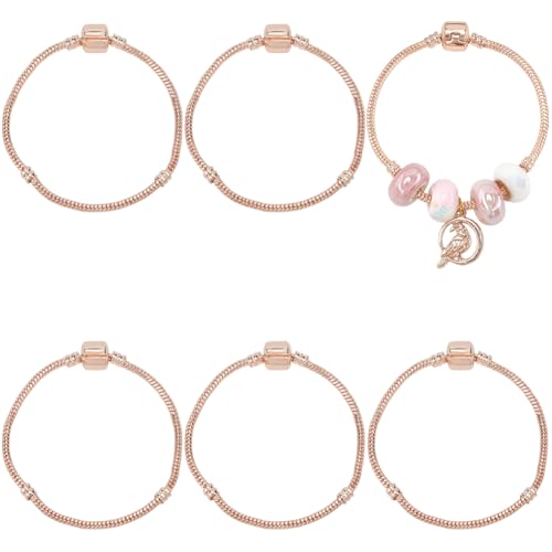 SUNNYCLUE 1 Box 6 Stück Roségold Schlangenarmband Kette Armreifketten Bulk Metall Messing Europäische Verlängerung Verstellbare Schnur Große Lochperlen Schlangenarmreif Kette Für Armband Schmuckherste von SUNNYCLUE