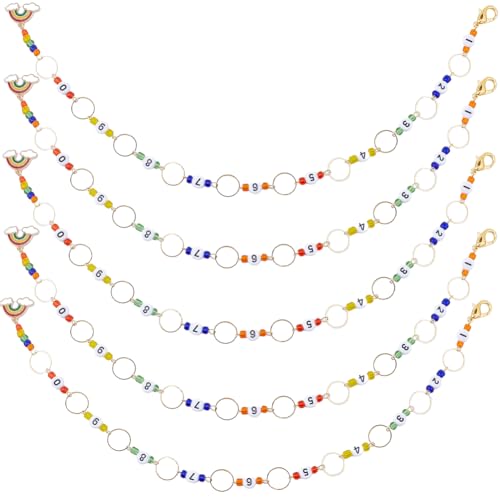 SUNNYCLUE 1 Box Mit 6 Strickketten Reihenzählern Süße Perlen Mit Der Zahl 0~9 Häkel Maschenmarkierer Anhänger Emaille Regenbogen Anhänger Abnehmbare Reihenzählung Mit Karabinerverschlüssen Zum Basteln von SUNNYCLUE