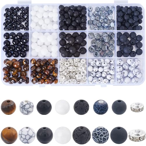 SUNNYCLUE 1 Box 6 mm 8 mm Natursteinperlen, schwarze Obsidian-Perlen, Großpackung, rund, echt, glatt, Tigerauge, weiße Jade-Edelsteine, lose Abstandshalter, Perlen für Schmuckherstellung, DIY, von SUNNYCLUE