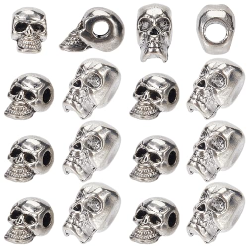 SUNNYCLUE 1 Box 60 Stück Silberne Totenkopf Perlen Halloween Skelett Perlen Metalllegierung Totenkopf Form Skelettkopf Kleine Lose Abstandshalter Charm Perlen Für Armbänder Schmuckherstellung Halskett von SUNNYCLUE