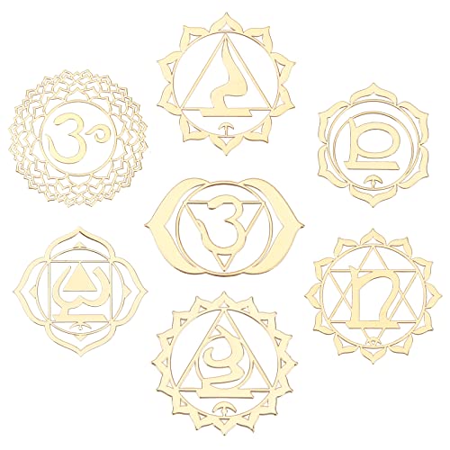 SUNNYCLUE 1 Box 7 Stile Chakra-Aufkleber Hohler Messing-Energie-Aufkleber Heiliges Muladhara Anahata Ajna-Muster Selbstklebend Für Heilkristalle Epoxidharz Sammelalbum Telefondekorationen Golden von SUNNYCLUE