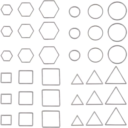 SUNNYCLUE 1 Box 72 Stück Lünettenanhänger Mit Offener Rückseite Edelstahl Offene Lünetten Hohl Rund Quadratisch Dreieckig Sechseckig Geometrisch Verbindungsanhänger Anhängerrahmen Anhängerverbinder Fü von SUNNYCLUE