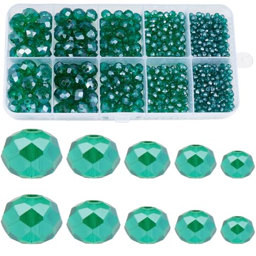 SUNNYCLUE 1 Box 780 Stück Rondell Gläserperlen Facettierte Kristallperlen Dunkelcyan 2 Mm 4 Mm 6 Mm 8 Mm 10 Mm Transparente Abstandshalter Funkelnde Diamantgeschliffene Galvanisierte Perlen Zur Schmuc von SUNNYCLUE