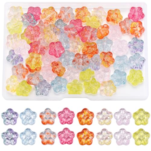 SUNNYCLUE 1 Box 80 Stück 8 Farben Blumen Glasperlen Großpackung Bunte Blumenperlen 5 Blütenblätter Transparente Abstandshalter Hochzeitsperlen Zur Schmuckherstellung DIY Bastelarbeiten Halsketten Armb von SUNNYCLUE