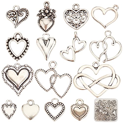 SUNNYCLUE 1 Box 90 Stück 15 Stile Antik Silber Herz Charms Hohl Liebes Charms Herzförmiger Tibetischer Stil Legierungs Charm Für Schmuckherstellung Charms Valentinstag Hochzeitsgeschenke Handgemachtes von SUNNYCLUE