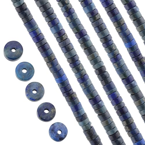 SUNNYCLUE 1 Box Ca. 400 Stück Lapislazuli Perlen 4 mm Naturstein Heishi Perlen Lose Heilsteine Flach Rund Lose Distanzscheibe Edelsteinperlen Für Die Schmuckherstellung Perlensortiment DIY Halskette A von SUNNYCLUE