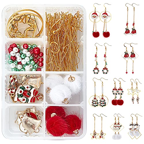 SUNNYCLUE 1 Box DIY 10 Paar Ohrringe Zum Selbermachen Mit Weihnachtsmotiven Weihnachtsmann Schneemann Weihnachtsbäume Rentiere Emaille-Anhänger Charms Anhänger Mit Faux-Nerzpelz Für DIY- von SUNNYCLUE