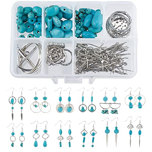 SUNNYCLUE 1 Box DIY 10 Paar Türkisperlen Ohrringherstellungsset 8 Formen Türkisperlen Charms Gehämmert Feder Herz Anhänger & Ohrringhaken Für Schmuck Bastelbedarf Erwachsene Frauen von SUNNYCLUE