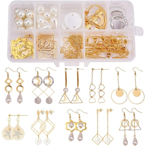 SUNNYCLUE 1 Box DIY 10 Pairs Geometrische Hohle Ohrring Machen Starter Kit Klassische Runde Quadrat Herz Dreieck Charm ConnectorSchmuck Making Supplies Handwerk für Anfänger von SUNNYCLUE