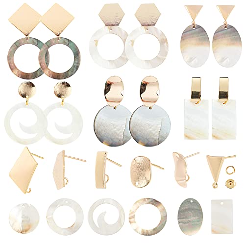 SUNNYCLUE 1 Box DIY 6 Paar Geometrische Aussage Natürliche Süßwassermuschel Ohrhänger Bastelset Gold Ohrstecker Set Runde Muschel Charm Anhänger Für Die Schmuckherstellung Handwerk von SUNNYCLUE