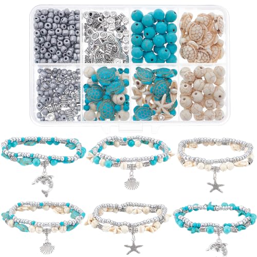 SUNNYCLUE 1 Box DIY 6 Sets Sommer Strand Armband Bastelset Böhmisches Doppellagiges Armband Schildkröte Seestern Perle Fisch Delfin Charms Hawaii Meerestier Charm Glasperlen Für Schmuckherstellungs Ki von SUNNYCLUE