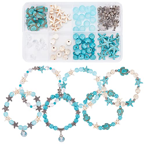 SUNNYCLUE 1 Box DIY 6Pcs Böhmischer Stil Synthetische Türkis Schildkröte Perlen Seestern Perlen 8mm Perlen Armband Herstellung Kit Schildkröte Perlen Für Schmuckherstellung Kit Mehrschichtige Armbände von SUNNYCLUE