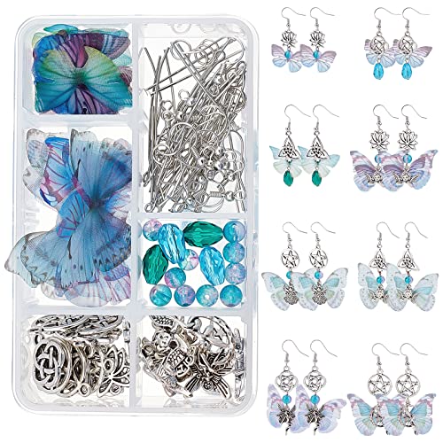 SUNNYCLUE 1 Box DIY 8 Paar Schmetterlingsflügel Ohrringe Herstellung Kits Knoten Lotus Charms Transparente Epoxidharz Charms Anhänger & Glasperlen Mit Biegeringen Für DIY Dekorationen Zubehör Zubehör von SUNNYCLUE