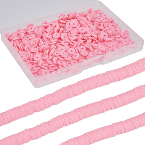 SUNNYCLUE 1 Box Mit 1000 Stück + Rosa Polymer Heishi Perlen 6 mm Flache Runde Tonperlen Kleine Mini Nachfüllscheibe Vinyl Abstandshalter Lose Perlen Großpackung Für Schmuckherstellung DIY Armbänder Ha von SUNNYCLUE