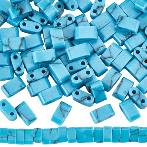 SUNNYCLUE 1 Box Mit 140 Tila Perlen Blaue Flache Rocailles Perlen Synthetische Türkisfarbene Rechteckige Halbgeschliffene Edelsteine Doppelloch Japanische Flache Sapcer Gliederperle Stern Für Die Schm von SUNNYCLUE