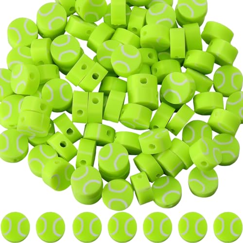 SUNNYCLUE 1 Box Mit 150 Stück 10 mm Sport Polymer Ton Perlen Tennis Perlen Groß Niedlicher Mini Kleiner Grüner Sportball Doppelseitig Flach Rund Abstandshalter Perlen Für Die Schmuckherstellung Perlen von SUNNYCLUE