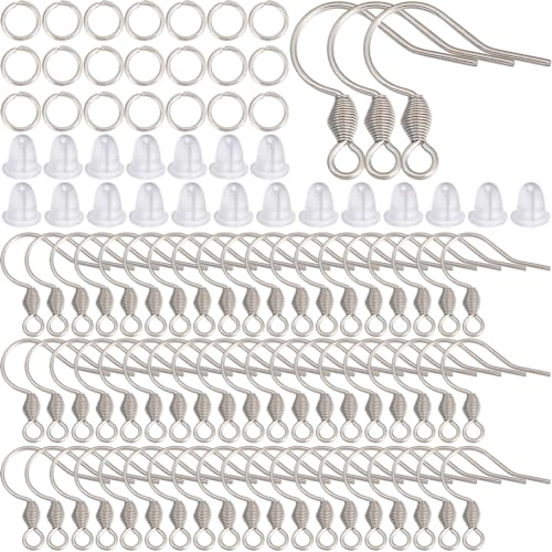 SUNNYCLUE 1 Box Mit 200 Stück Angelhaken Ohrringdrähten Edelstahl Ohrringhaken Silberfarben Hypoallergen Ohrringbeschläge Mit Biegeringen Baumelnde Angelhaken Ohrdrähte Zur Schmuckherstellung Ohrringz von SUNNYCLUE