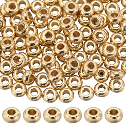 SUNNYCLUE 1 Box Mit 200 echten 18K Vergoldeten Edelstahlperlen 4 mm Mini Abstandsperlen Goldene Metallperlen Abstandshalter Große Rondelle Nahtlose Kugelperlen Lose Abstandshalterperlen Für Die Schmuc von SUNNYCLUE