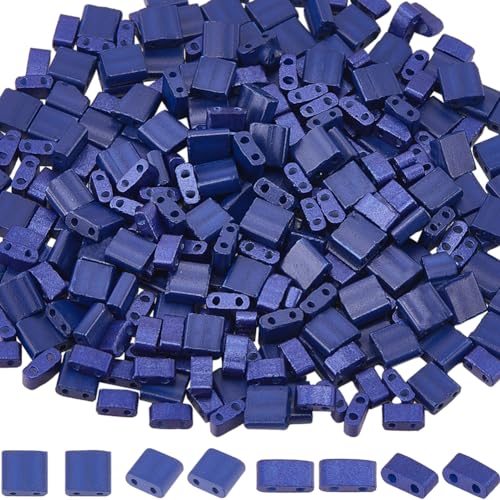 SUNNYCLUE 1 Box Mit 300 Stück 2 Größen Quadratische Rocailles Blaue Tila Perlen Halb Geschnitten 5 mm Zwei Löcher 1/2 Tila Perlen Japanisches Glas Mini Flache Rechteckige Abstandsperlen Für Die Schmuc von SUNNYCLUE