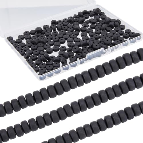 SUNNYCLUE 1 Box Mit 350 Stück 6 mm Schwarze Heishi Perlen Runde Polymer Ton Abstandsperlen Mini Kleine Nachfüllscheiben Vinyl Abstandshalter Lose Perlen Großpackung Für Schmuckherstellung DIY Armbände von SUNNYCLUE