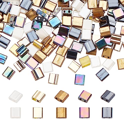 SUNNYCLUE 1 Box Mit 500 Stück 5 Stile 5 x 5 mm Glas Tila Perlen Glas Rocailles Japanische Quadratische Perlen Fliesenperlen Doppelloch Verbindungsperlen Für Schmuckherstellung DIY Basteln Perlensticke von SUNNYCLUE