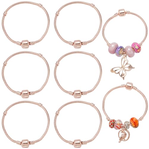 SUNNYCLUE 1 Box Mit 6 Stück Charm Armbändern In Roségold Ketten Aus Metall Armreifherstellung Großpackung Europäisches Messing Biegbare Verlängerung Verstellbare Schnur Perlenketten Mit Großem Loch Fü von SUNNYCLUE