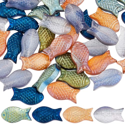 SUNNYCLUE 1 Box Mit 80 Stück Fischperlen Große Kleine Fisch Tierperlen Sommer Meerestiere Fisch Charms Blau Orange Doppelseitig Galvanisierte Mattierte Fische Lose Abstandsperlen Für Die Schmuckherste von SUNNYCLUE