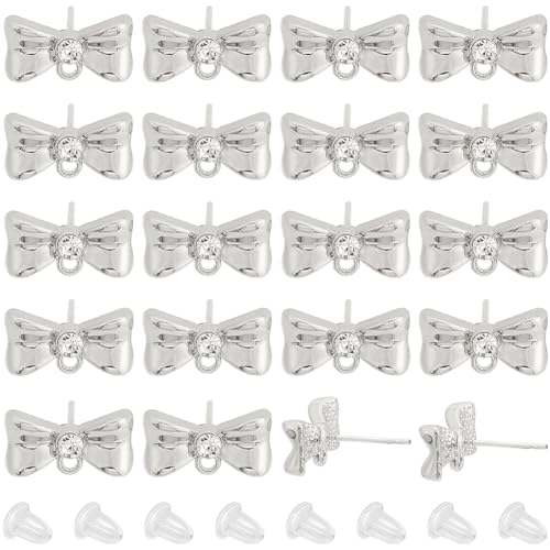 SUNNYCLUE 1 Box mit 20 Sets aus 925er-Sterling-Ohrringen mit Schlaufen-Ohrringpfosten, silberfarbene Strasssteine, Schleife, Ohrstecker mit Loch, Großpackung für Schmuckherstellung, Zubehör SUNNYCLUE 1 Box mit 20 Sets aus 925er-Sterling-Ohrringen mit Schlaufen-Ohrringpfosten, silberfarbene Strasssteine, Schleife, Ohrstecker mit Loch, Großpackung für Schmuckherstellung, Zubehör von SUNNYCLUE
