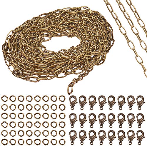 SUNNYCLUE 1 Rolle Rechteckig Schmuckkette 5 mm Antik-Bronze-Kabelkette Mit 20 Karabinerverschlüssen Und 50 Biegeringen Für Die Herstellung von Halsketten Ohrringen Und Armbändern von SUNNYCLUE