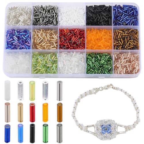 SUNNYCLUE 1 Schachtel 135g 15 Farben Glasperlen 6mm Rocailles Perlen Groß Klein Lang Rund Röhre Lose Abstandsperlen Zur Schmuckherstellung Perlenstickerei Nähzubehör DIY Halsketten Armbänder Ohrring von SUNNYCLUE