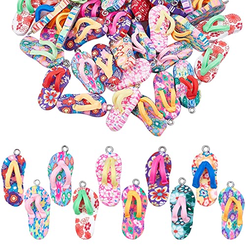 SUNNYCLUE 1 Schachtel 30 Stück Flip-Flop-Anhänger Aus Ton, Anhänger, DIY-Schmuck, Mini-Hausschuhe, Bunte Polymer-Ton-Anhänger Für Frauen, Sommer, Schmuckherstellung, Halskette, Ohrringe, Armband, Bast von SUNNYCLUE