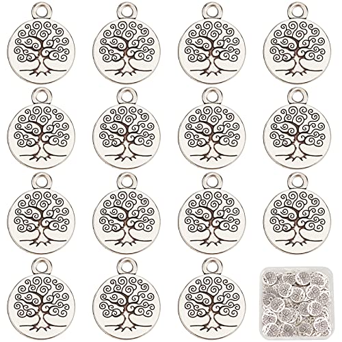 SUNNYCLUE 1 Schachtel 60 Stück Baum Des Lebens Charms Silber Baum Charm Tibetische Legierung Rund Pflanzen Charm Für Die Schmuckherstellung Charms Zubehör DIY Basteln Halsketten Armbänder Ohrringe Bas von SUNNYCLUE